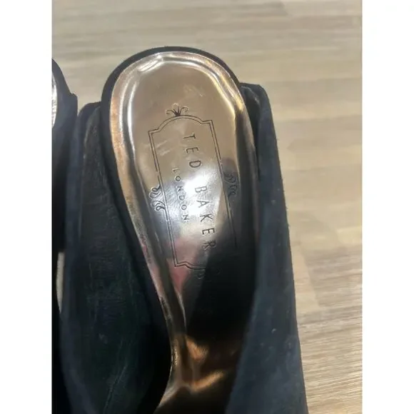 Ted Baker Marinax Black Suede Peep Toe Mule Pumps Size 7.5 - Picture 3 of 7